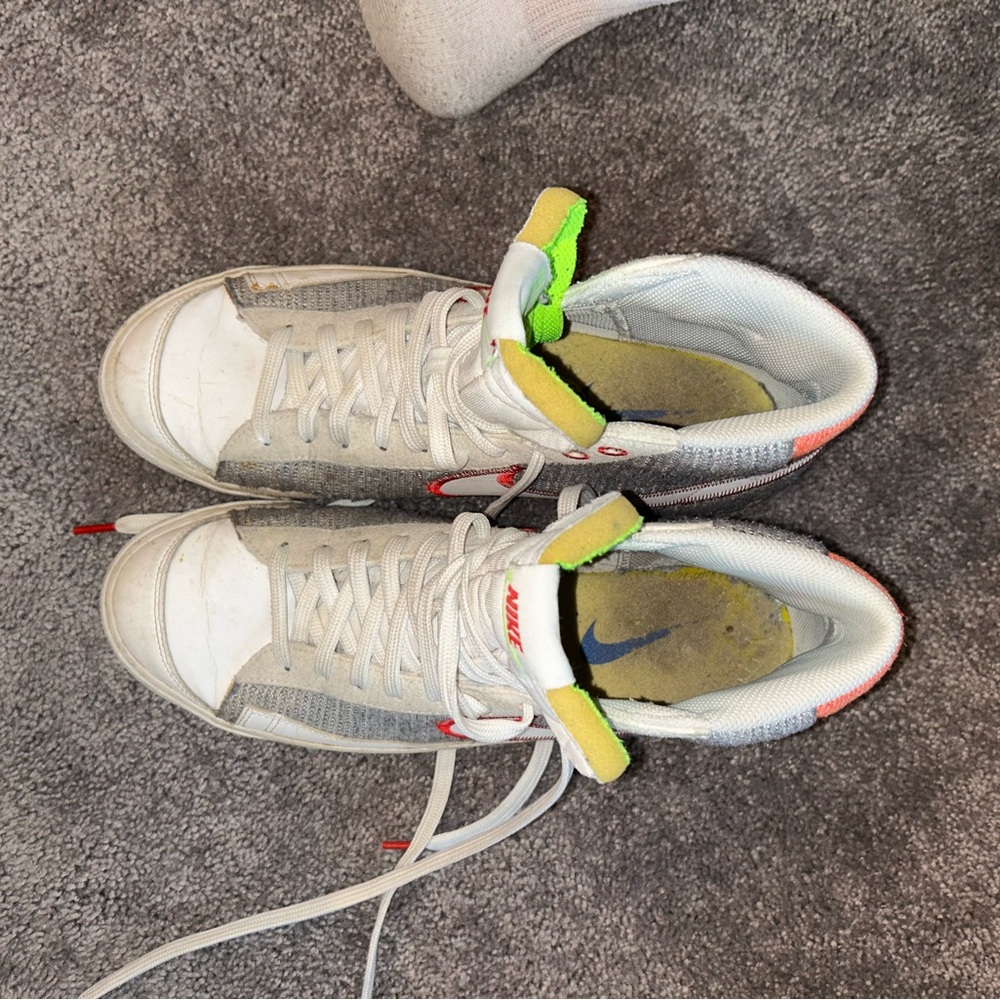 Nike White and Gray High-Tops with Red and Green Accents